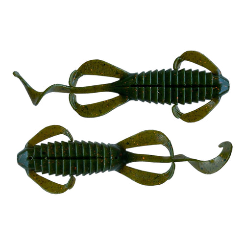 Leurre souple Mk Fishing imitation écrevisse vert pailleté avec corps segmenté et appendices mobiles pour la pêche